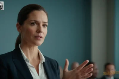 Un retrato dinámico muestra a un hablante público con confianza usando lenguaje corporal y cuestiones no verbales para transmitir autoridad manteniendo una presencia atractiva en este tutorial atractivo para una comunicación eficaz a través de la variación de voz.