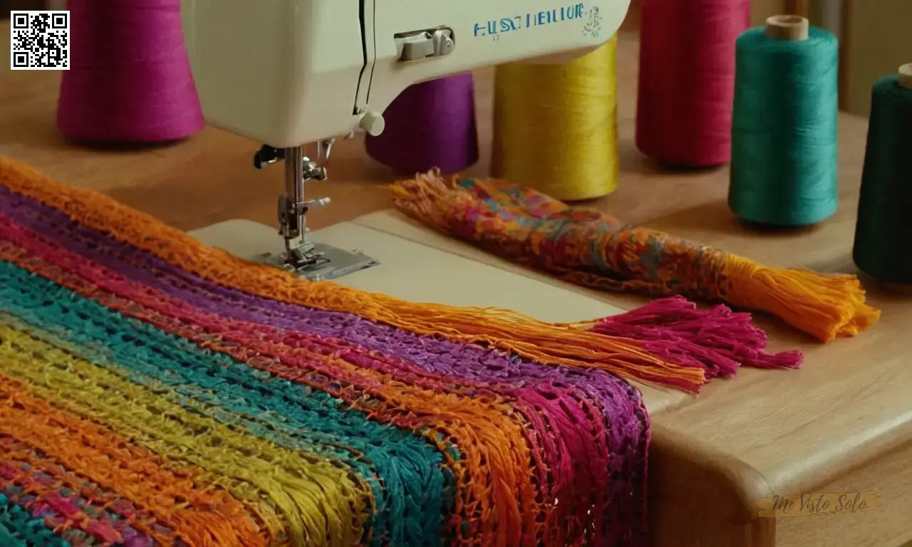 Un vibrante tutorial de arte de entusiastas textiles hechos a mano revela patrones intrincados tejidos a mano en un taller de costura íntima centrado en la creación de bufandas coloridas como el arte de Hacer Bolones con Borlas.