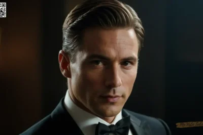 Capturar un retrato de hombre con estilo que muestra sus características refinadas y un paso seguro con una iluminación lateral dramática enfatizando los contornos faciales y la estructura corporal en chiaroscuro agudo.