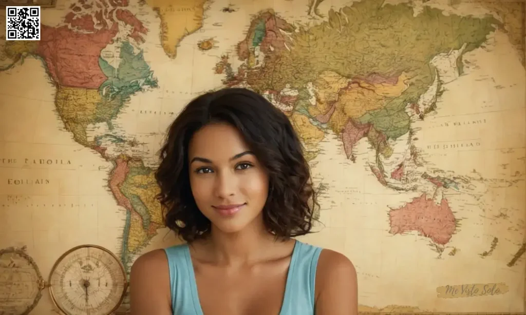 Una fotografía de retrato serena muestra un diseño inspirado en mapas antiguos delicadamente enmarcando la cara de los sujetos