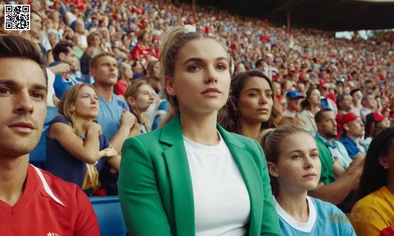 Imagínese una vibrante multitud de estadios deportivos con diversos atletas donando elegantes trajes casuales en el campo.