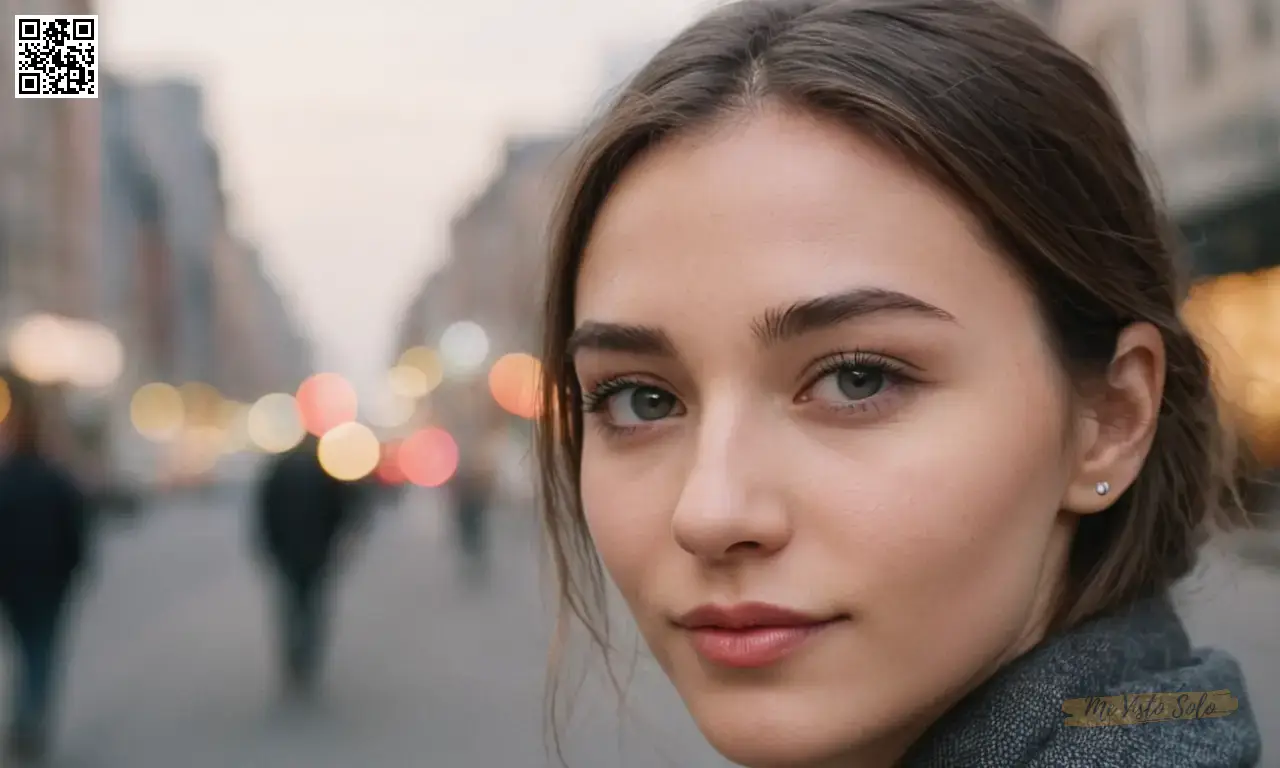 Un retrato de cerca muestra a una persona exudiendo el carisma con ojos perforantes debajo de cejas delicadas, mientras que una superposición de calles de paisaje moderno se transforma en pinceladas de acuarela suave fusionando perfectamente a los dos. Los sujetos confiada expresión facial transiciones a una de contemplación profunda como las luces de la ciudad reflejan zapatos pulidos y líneas sutiles de sonrisa crean un movimiento sutil borroso donde las manos se aferran firmemente a una cámara de teléfono inteligente.