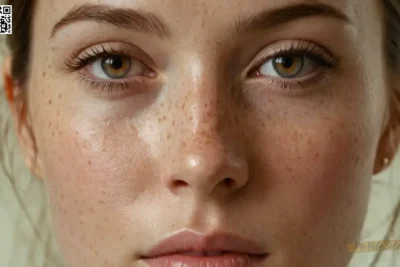 Capturar un retrato ultra-realista mostrando pecas sutiles a través de pómulos altos y suaves labios curvas suaves en tiro de cerca ligeramente por encima del nivel del ojo.