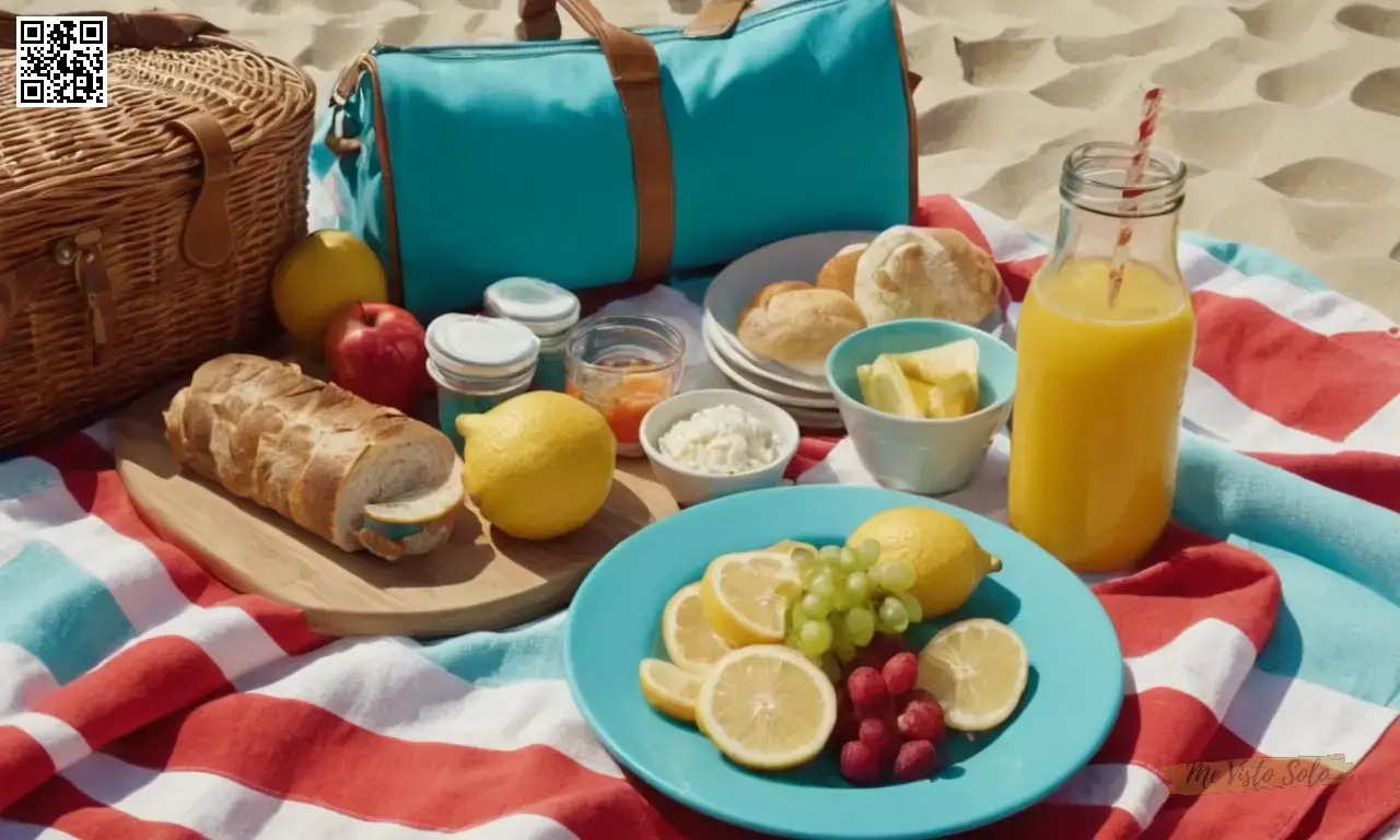 Un animado traje de picnic con temática de playa con accesorios complementarios.