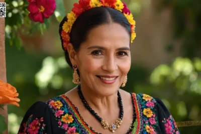 Mujer latinoamericana envejecida con cálida sonrisa y ojos oscuros