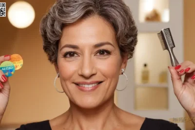 Una fotografía de retrato se centra en un acercamiento de un experimentado técnico de uñas español a finales de los años 40; el pelo corto y gris rizado se tira de nuevo para revelar los ojos marrones cálidos y la piel de caramelo suave con arrugas sutiles de años de trabajo duro. Sus manos sostienen varias herramientas de salón adornadas con pegatinas coloridas que insinúan la dedicación a la artesanía mientras exudan la confianza a través de pequeñas líneas de sonrisa alrededor de los rincones de la boca indicando que el orgullo encontrado a menudo dentro del papel de salón