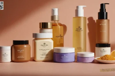 Realizar una fotografía mostrando diversos productos de cuidado de la piel de marcas conocidas en la vista estrecha y completa para resaltar las texturas de los ingredientes.