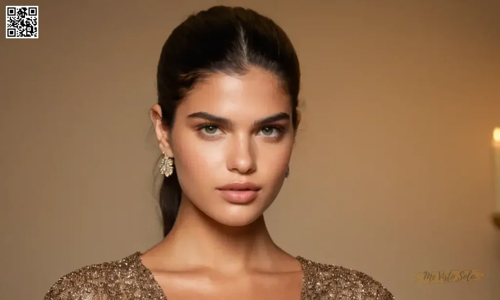 Un retrato de la modelo portuguesa Sara Sampaio de pie de 57 (170 cm) con una iluminación suave y cálida jugando de sus características llamativas.