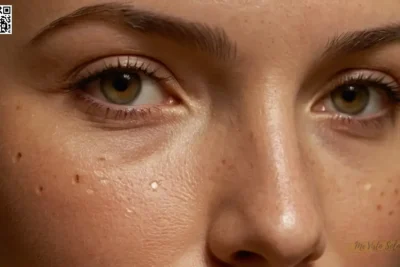 Capturar una fotografía precisa de la piel mostrando crepé maduro y delicados poros de red con sutil interacción entre la luz y la sombra resaltando los contornos de edad.