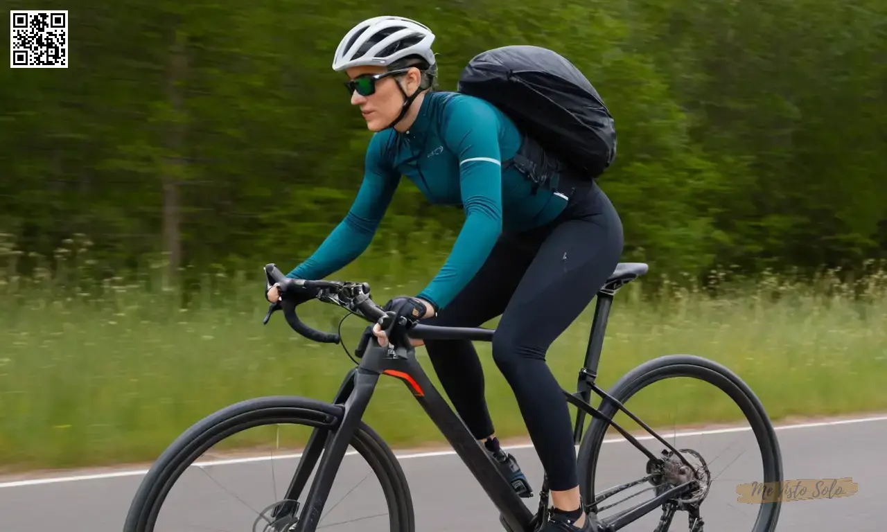 Un retrato de fotografía de moda de alta energía que muestra un aventurero en acción en una bicicleta hecha a medida con líneas aerodinámicas elegantes y componentes tecnológicos avanzados.